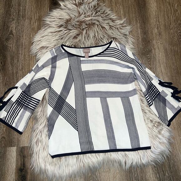 Chico’s women’s black & white stripped sweater - Picture 1 of 8